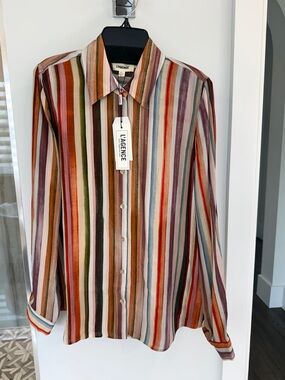 L'AGENCE  Striped Button-Down Shirt in Multicolor Vertical Stripes Xs nwt